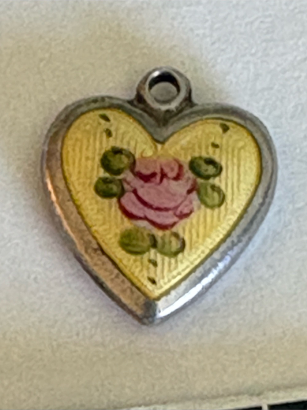 VINTAGE LAMODE STERLING SILVER PINK GREEN YELLOW ENAMEL ROSE PUFFY HEART CHARM